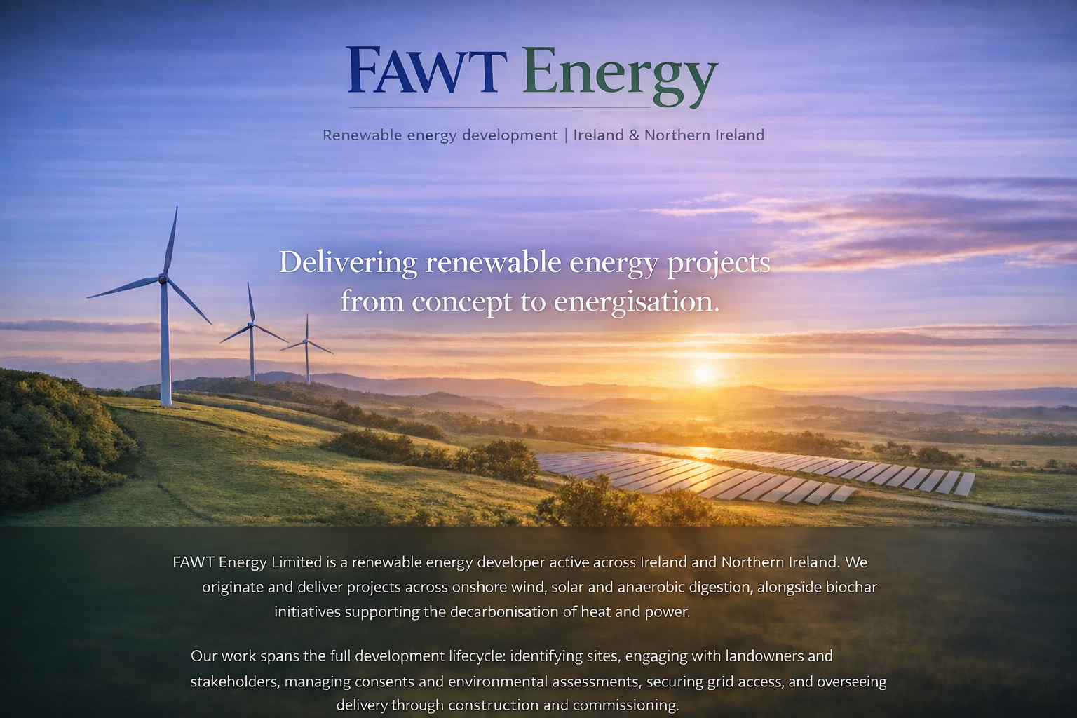 Renewable energy landscape featuring wind turbines and solar panels